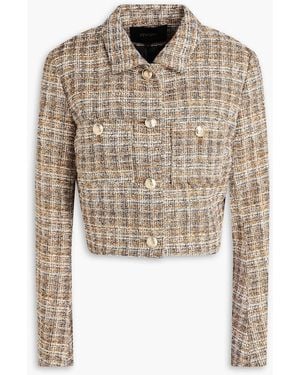 Maje Cropped Metallic Tweed Jacket - White