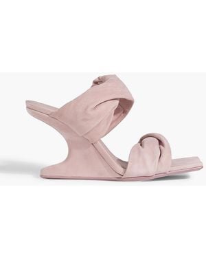 Rick Owens Cantilever Twisted Suede Wedge Mules - Pink