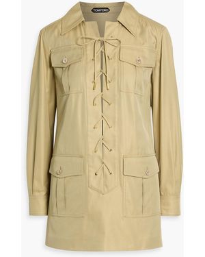 Tom Ford Lace-Up Cotton And Silk-Blend Twill Mini Dress - Natural