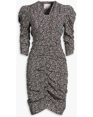 Isabel Marant Celina Ruched Printed Stretch-Silk Dress - Grey