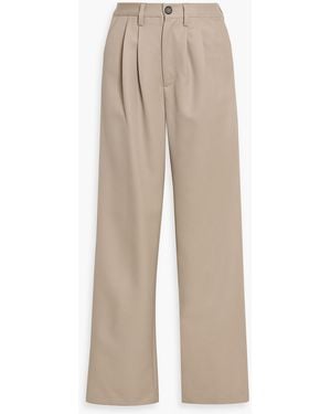 Anine Bing Pleated Silk-Twill Straight-Leg Pants - Natural