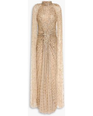 Jenny Packham Cairo Cape-Effect Embellished Tulle Gown - Natural
