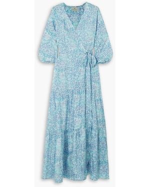 HANNAH Emilia Floral-print Silk-habotai Maxi Wrap Dress - Blue