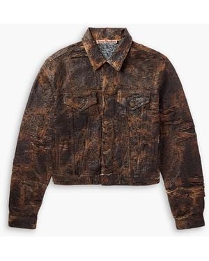 Acne Studios Oraya Slim-Fit Cropped Distressed Coated-Denim Jacket - Brown