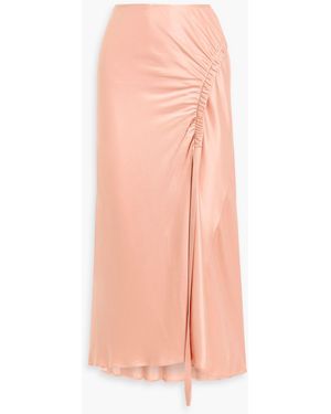 LAPOINTE Ruched Satin-crepe Midi Skirt - Pink