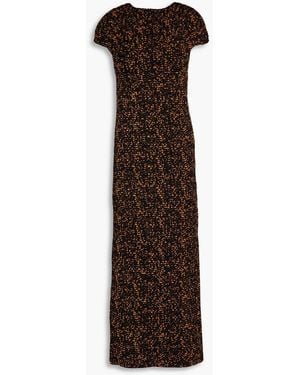TOTEME Shirred Velour Maxi Dress - Brown