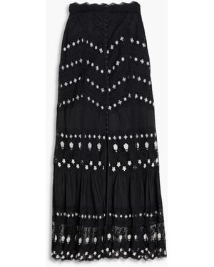 Saloni Lorna Cotton-Lace Midi Skirt - Black