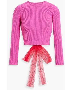 RED Valentino Cropped Tie-Back Point D'Esprit And Knitted Sweater - Pink