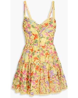 Charo Ruiz Angy Crochet-Trimmed Printed Cotton-Blend Mini Dress - Yellow