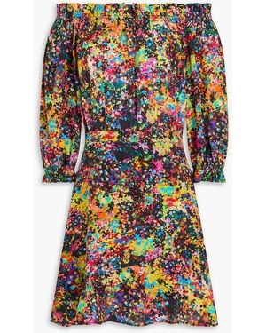 Saloni Grace Off-the-shoulder Floral-print Silk Crepe De Chine Midi Dress - Multicolour