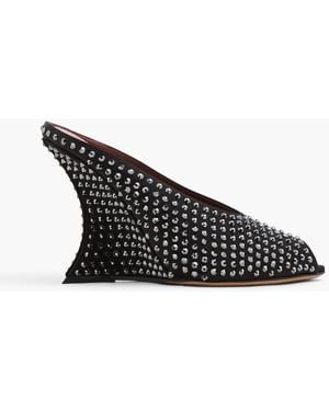 Paris Texas Nina 105 Embellished Satin Wedge Mules - Black
