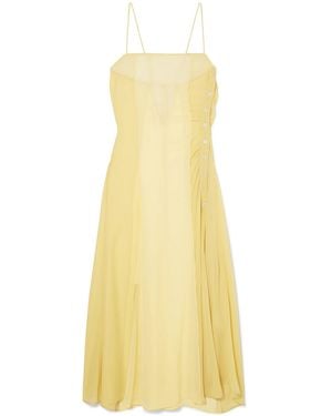 Acne Studios Delila Button-detailed Silk-chiffon And Crepe De Chine Midi Dress - Yellow