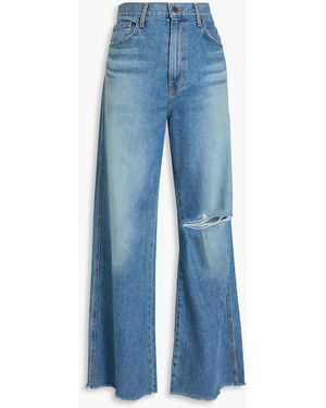 Veronica Beard Distressed High-rise Wide-leg Jeans - Blue