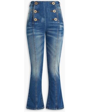 Balmain Cropped Faded High-Rise Bootcut Jeans - Blue