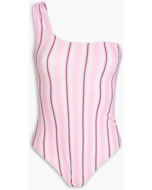 Ganni One-shoulder Striped Swimsuit - Pink