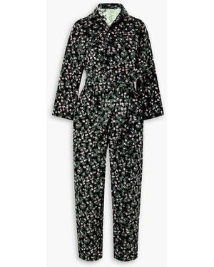 Yvonne S Belted Floral-print Cotton-corduroy Jumpsuit - Black