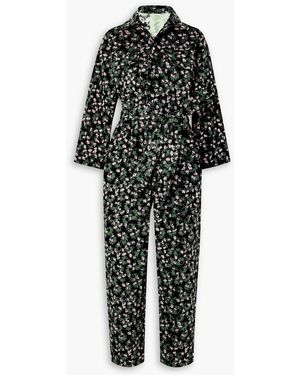 Yvonne S Belted Floral-print Cotton-corduroy Jumpsuit - Black