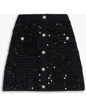 Maje Sequin-Embellished Bouclé-Knit Mini Skirt - Black
