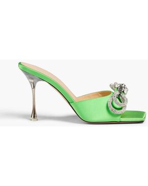 Mach & Mach Double Bow Crystal-Embellished Satin Mules - Green
