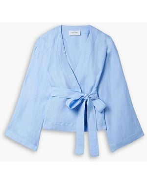 Bondi Born Paros Belted Linen-voile Wrap Top - Blue