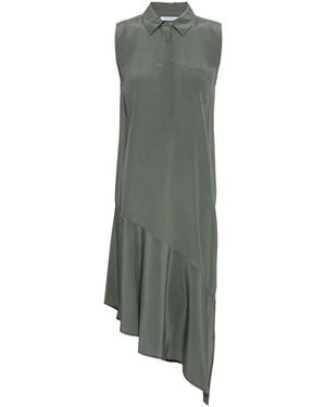 Equipment Tira Asymmetric Washed-Silk Shirt Dress - Green
