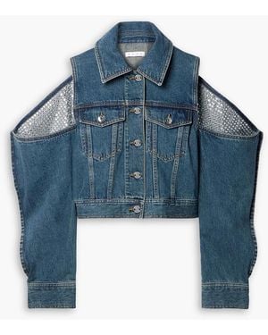 Area Cutout Crystal-embellished Denim Jacket - Blue