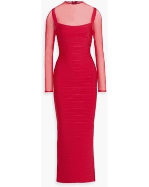 Hervé Léger Ella Mesh-Paneled Bandage Gown - Red