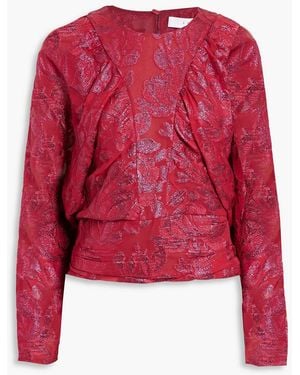 IRO Mabel Gathered Metallic Fil Coupé Silk-blend Georgette Top