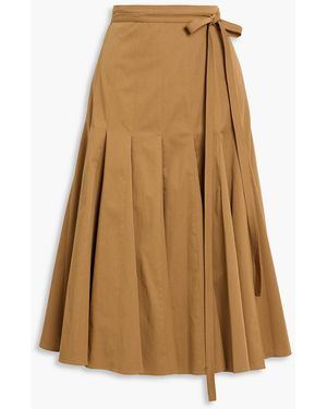Another Tomorrow Pleated Cotton-Blend Twill Midi Wrap Skirt - Natural