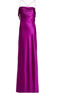 Michelle Mason Draped Silk-Satin Gown - Purple