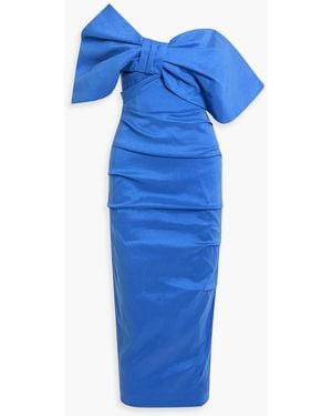 Rachel Gilbert Memphis Strapless Bow-Detailed Shantung Midi Dress - Blue