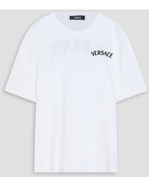 Versace Embroidered Cotton-Jersey T-Shirt - White