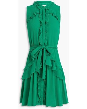 Saloni Ruffled Crepon Mini Dress - Green