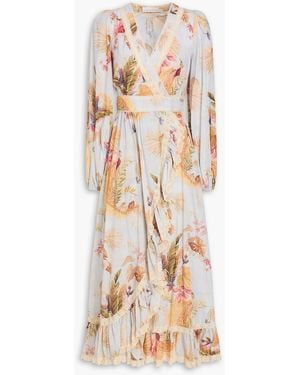 Zimmermann Printed Cotton-Gauze Midi Wrap Dress - Natural