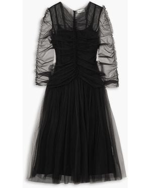 Molly Goddard Malin Ruched Tulle Midi Dress - Black