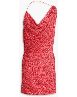 retroféte Esme Draped Embellished Chiffon Mini Dress - Red