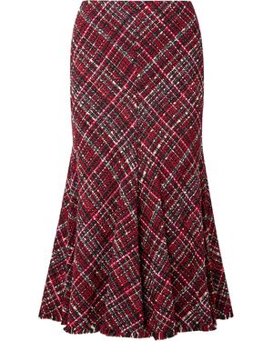 McQueen Frayed Tweed Midi Skirt - Red