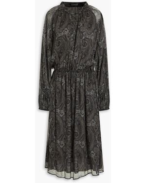 Luisa Cerano Gathered Paisley-print Silk-crepon Midi Dress - Black