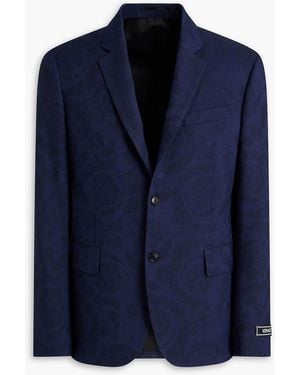 Versace Wool-Jacquard Suit Jacket - Blue