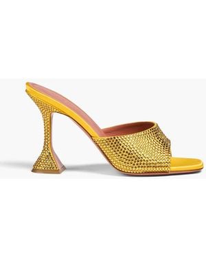 AMINA MUADDI Lupita Crystal-embellished Satin Mules - Yellow