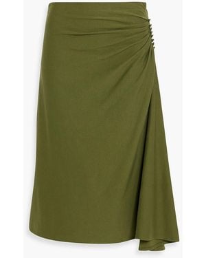 Dries Van Noten Button-Detailed Ruched Cotton-Jersey Skirt - Green
