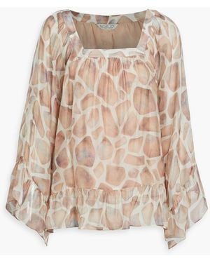 Rachel Zoe Ruffled Printed Chiffon Blouse - Natural
