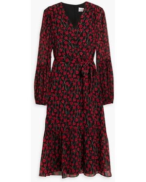 Mikael Aghal Belted Floral-print Chiffon Midi Dress - Purple