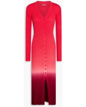 STAUD Shoko Dégradé Ribbed-knit Midi Dress - Red