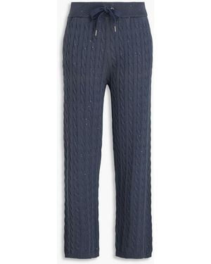 Brunello Cucinelli Sequin-Embellished Cable-Knit Cotton-Blend Track Trousers - Blue