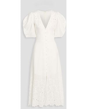 Veronica Beard Hope Embroidered Ramie Midi Dress - White
