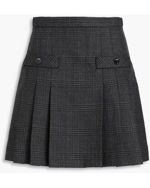 Sandro Pleated Prince Of Wales Checked Wool-tweed Shorts - Black