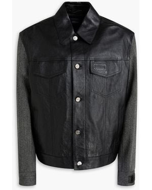 Versace Wool-Blend Tweed-Paneled Leather Jacket - Black