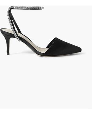 Porte & Paire Crystal-embellished Satin Pumps - Black
