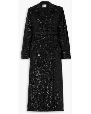 Self-Portrait Belted Sequined Crepe Trench Coat - Black